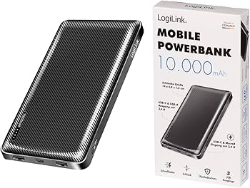 Power Bank 10000mAh LogiLink 1xUSB-C, 2x USB-A Zwart