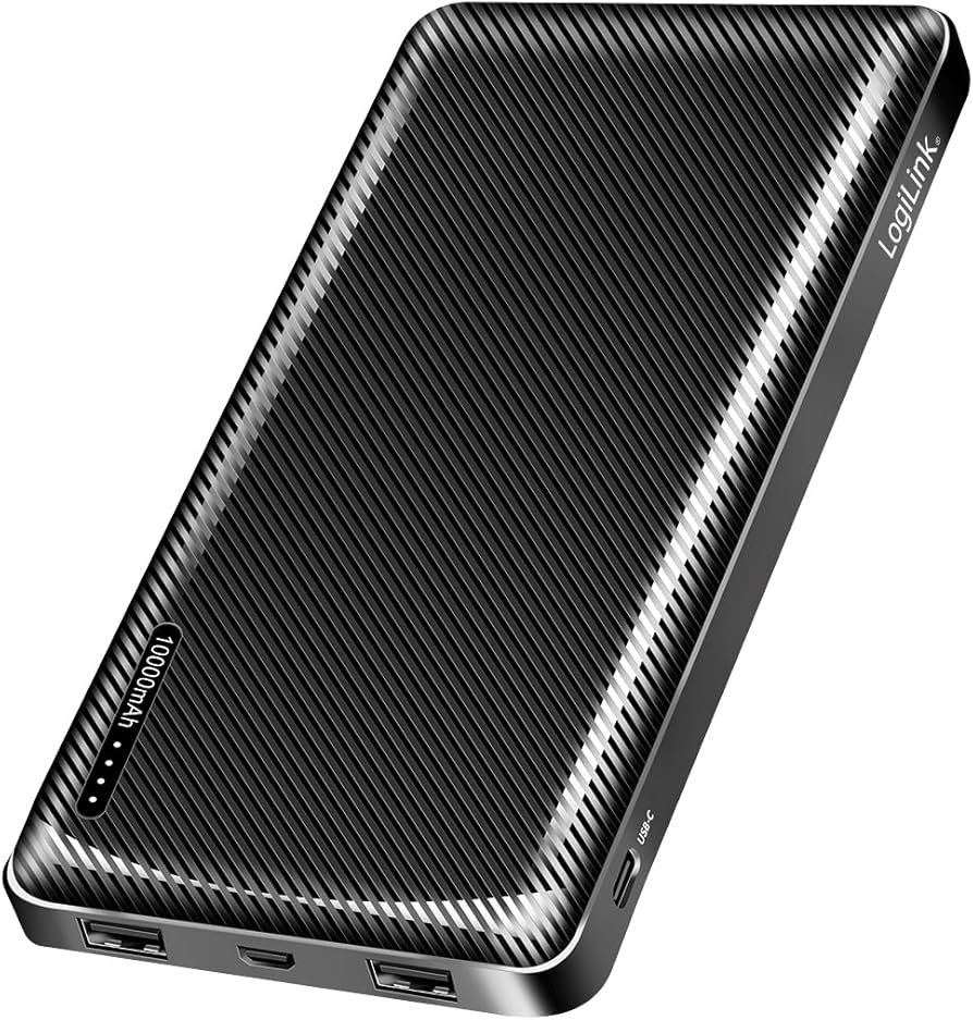 Power Bank 10000mAh LogiLink 1xUSB-C, 2x USB-A Zwart