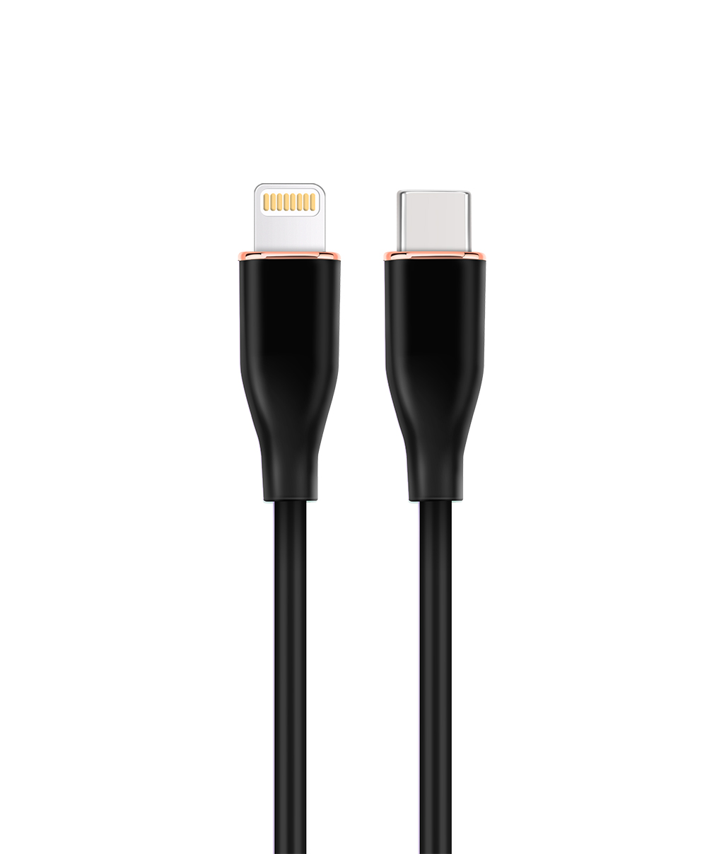 Premium siliconen USB Type-C naar 8-pins laad- en datakabel, 1,5 m, zwart