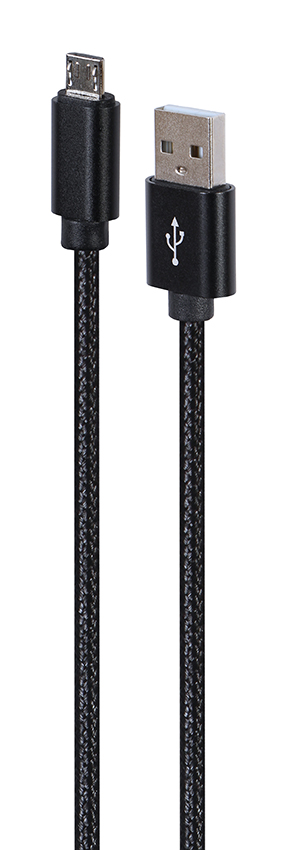 Micro-USB kabel katoen, 1.8 meter zwart, Blister