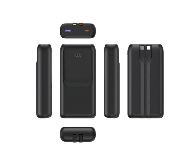 20 W Snelladende powerbank met ge&iuml;ntegreerde kabels, 20000 mAh, zwart - Pb20 pd20 lcd 01 website image 74935296 b86b 45fd b603 cc22e831f85d - PB20-PD20-LCD-01